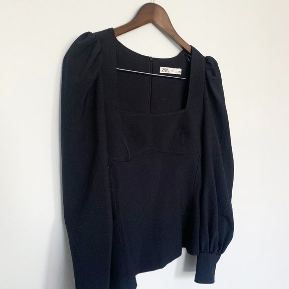 Zara Voluminous Sleeve Top, Dark Blue, Size S - Picture 3 of 11